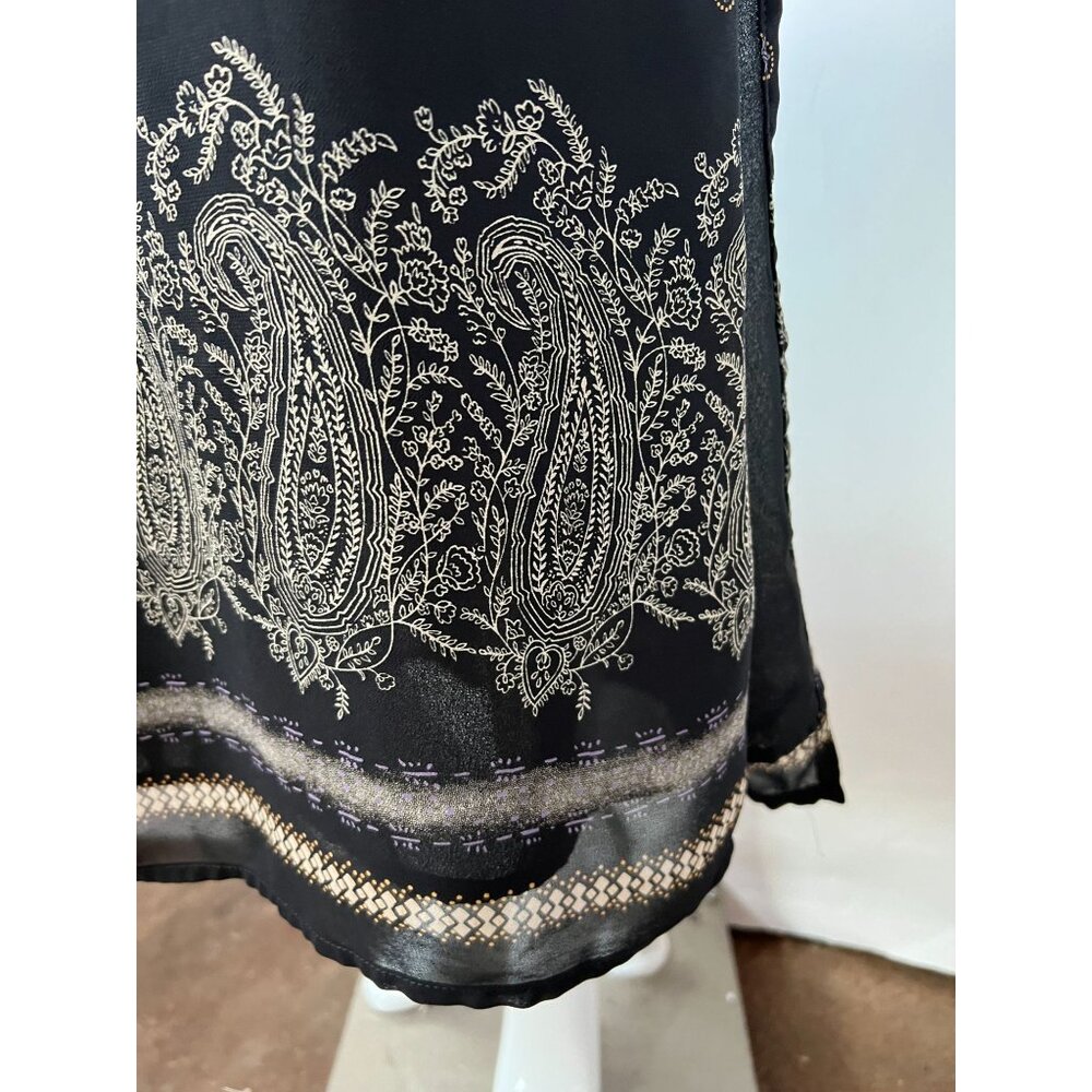 Vintage Black Midi Skirt sz 10  With Paisley & Floral Print Side Slit Button Clo - Picture 10 of 15